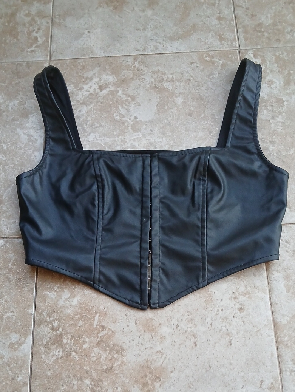 Princess Polly Black Faux Leather Corset Crop Top